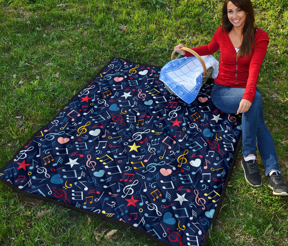 Music Notes Pattern Print Design 03 Premium Quilt