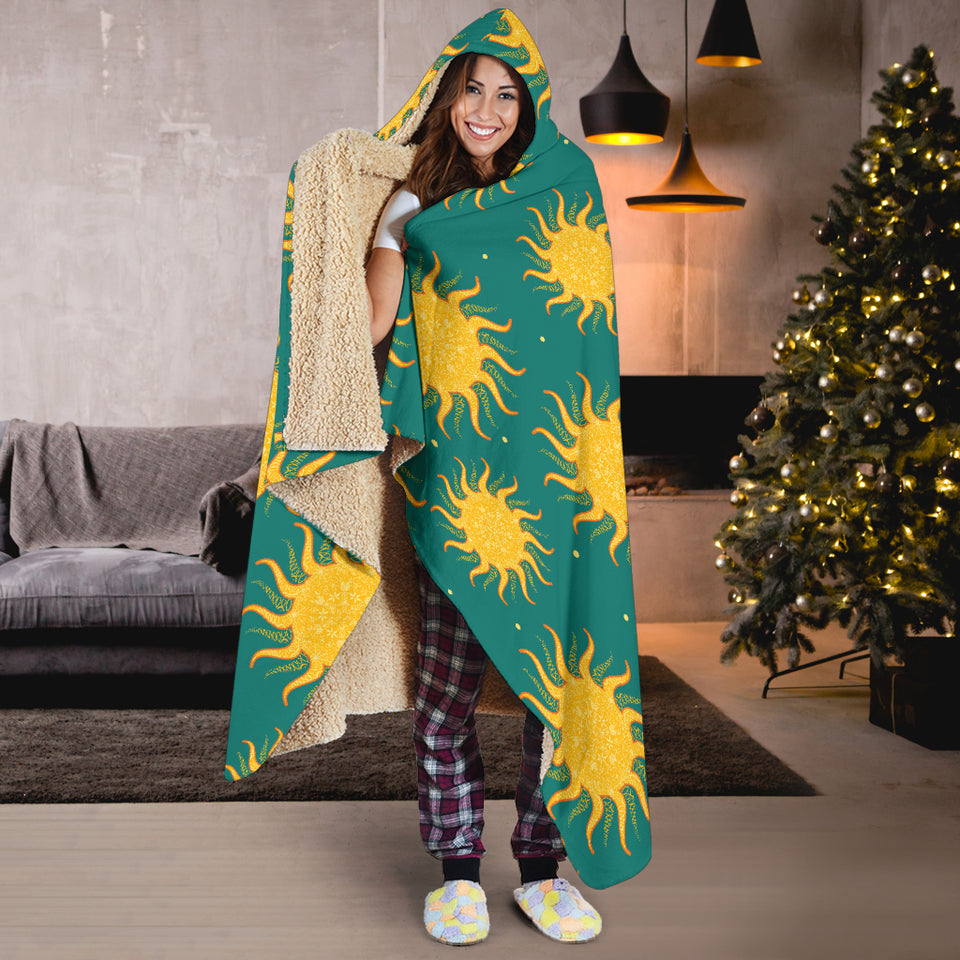 Sun Green Background Hooded Blanket
