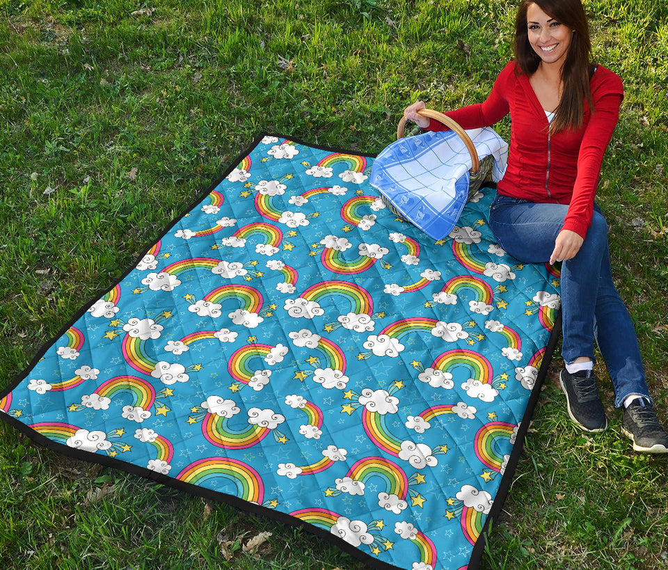 Rainbows Sky Clouds Pattern Premium Quilt