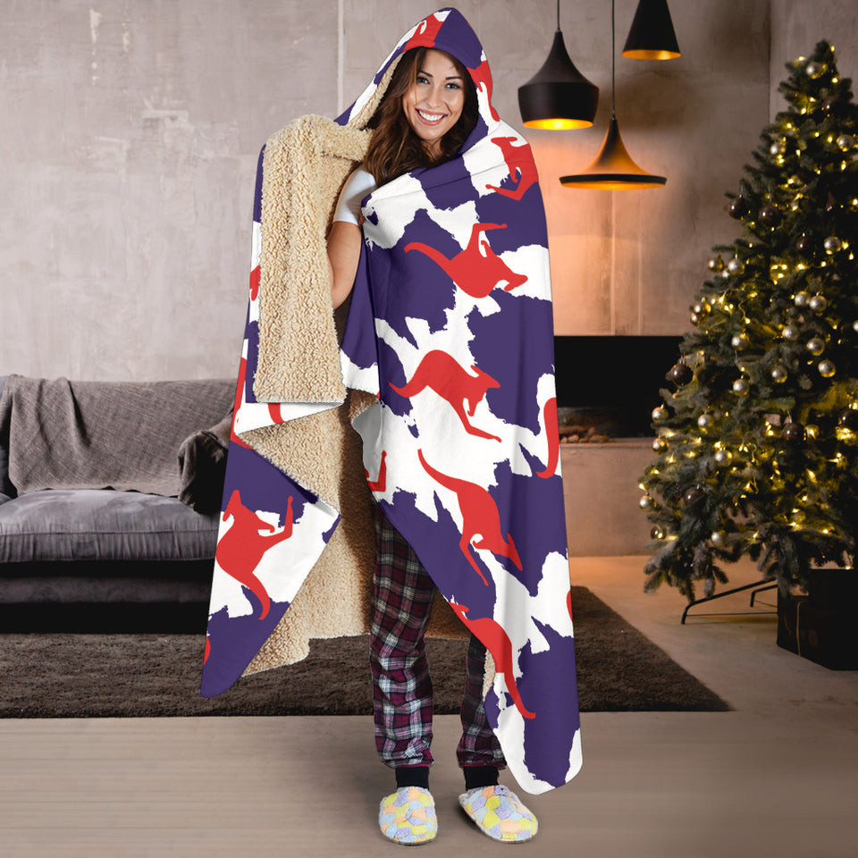 Kangaroo Australian Pattern Hooded Blanket