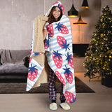 Strawberry Pattern Blue Lines Background Hooded Blanket