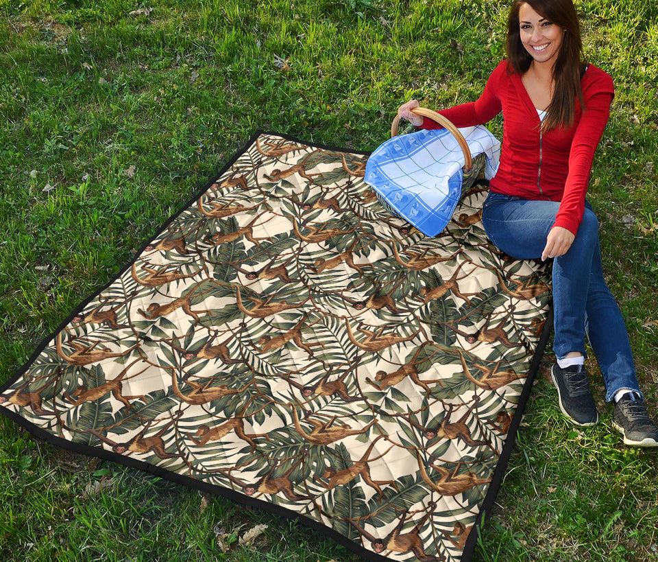 Monkey Tropical Leaves Background Premium Quilt