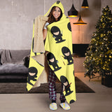 Cute Ninja Yellow Background Hooded Blanket