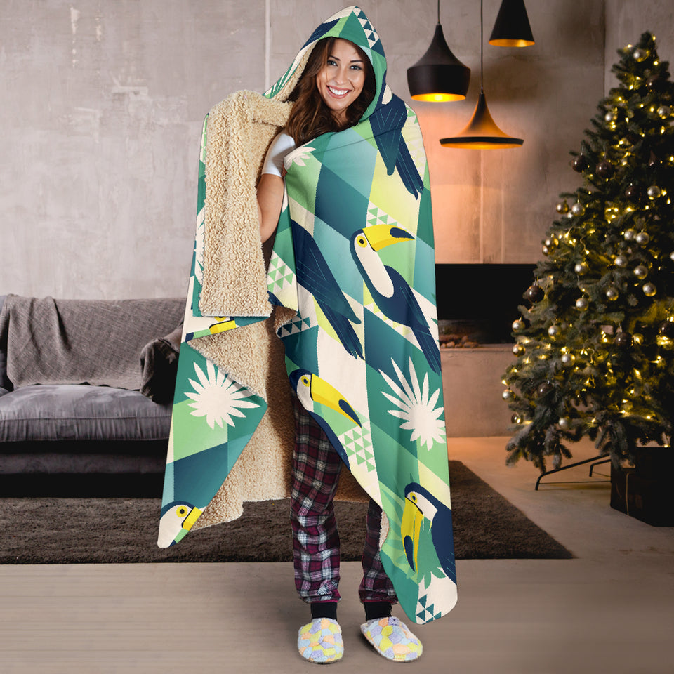 Toucan Tropical Leaves Design Pattern Hooded Blanket