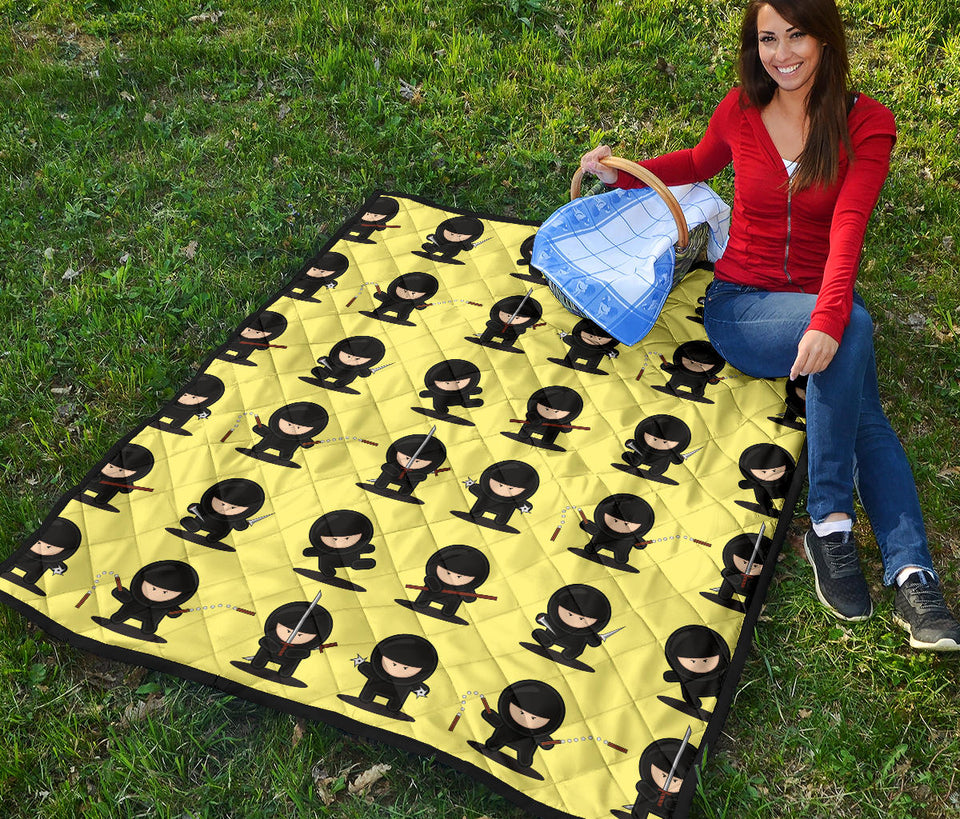 Cute Ninja Yellow Background Premium Quilt