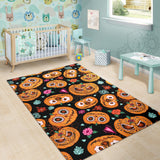 Pumpkin Flowers Spiderweb Halloween Theme Area Rug