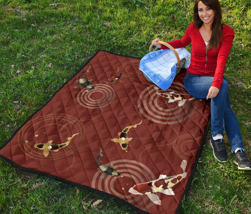 Koi Fish Carp Fish Red Background Premium Quilt