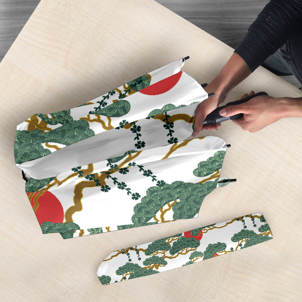 Bonsai Red Sun Japanese Pattern Umbrella