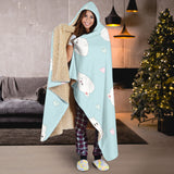 White Cute Hamsters Heart Pattern Hooded Blanket