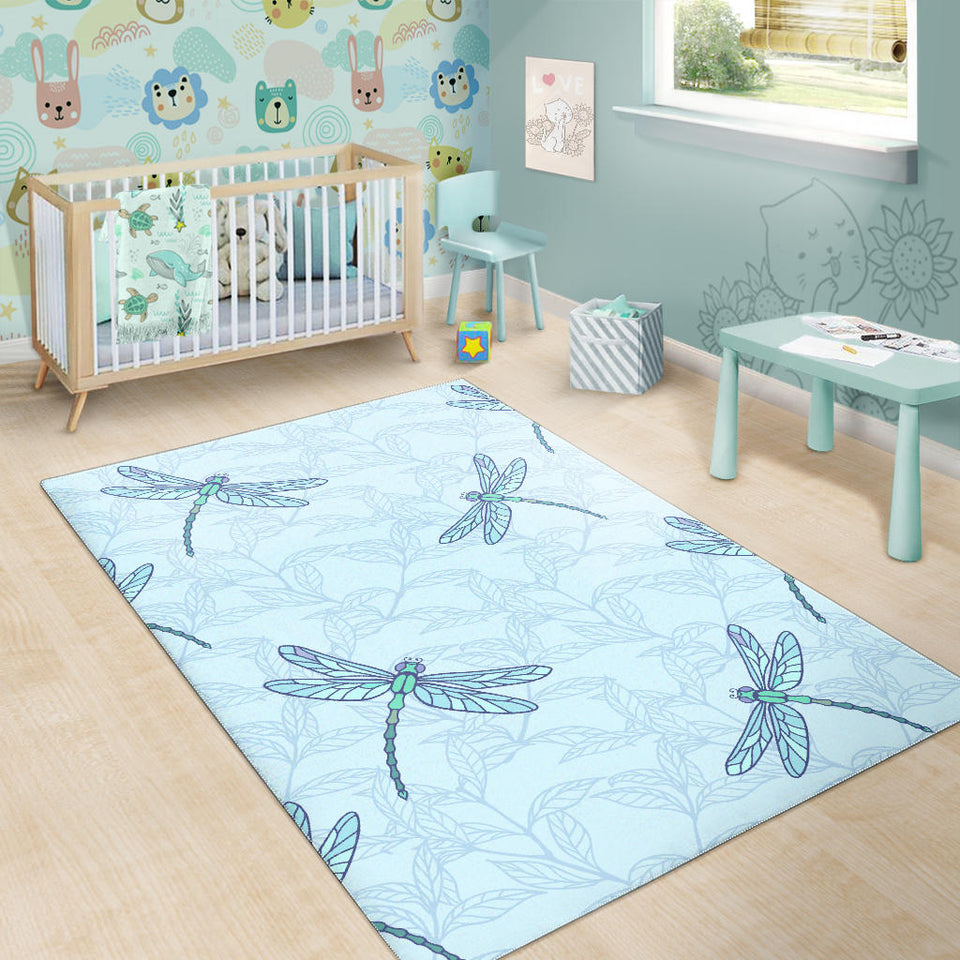 Dragonfly Pattern Blue Background Area Rug