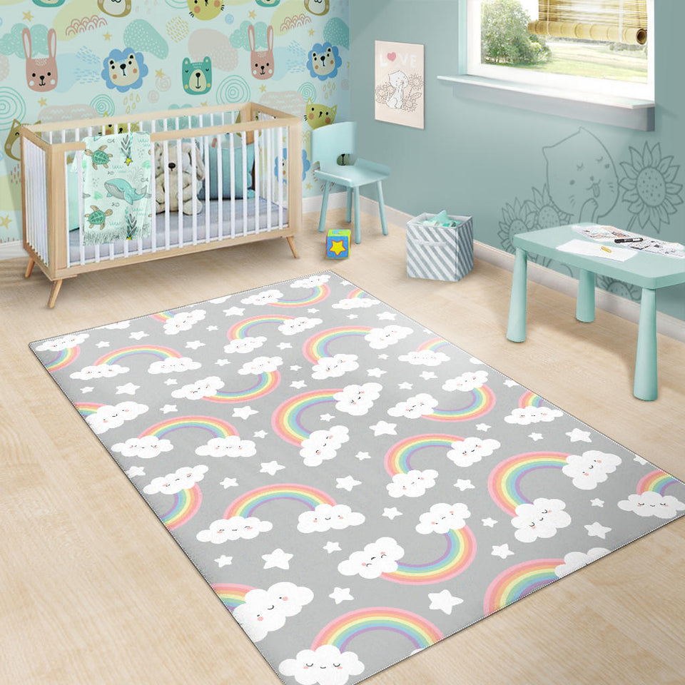 Cute Rainbow Clound Star Pattern Area Rug