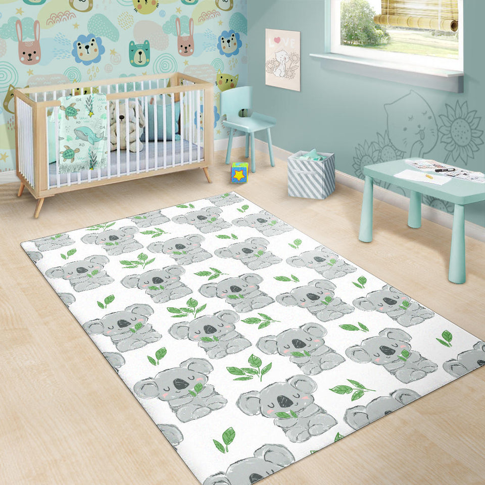 Hand Drawn Koala Leaves Pattern Area Rug
