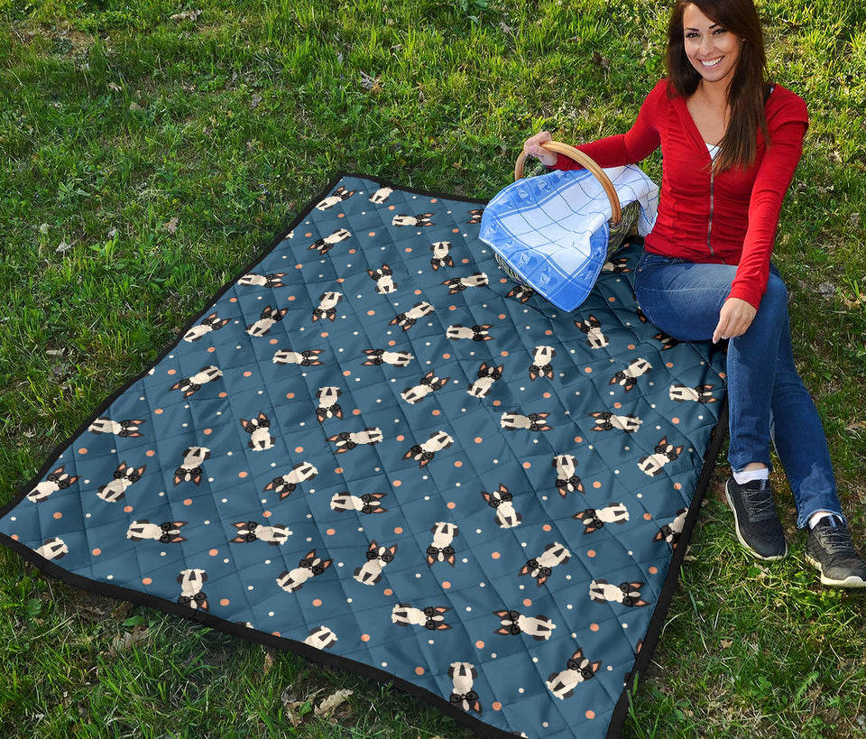 Cute Boston Terrier Dog Spattern Premium Quilt