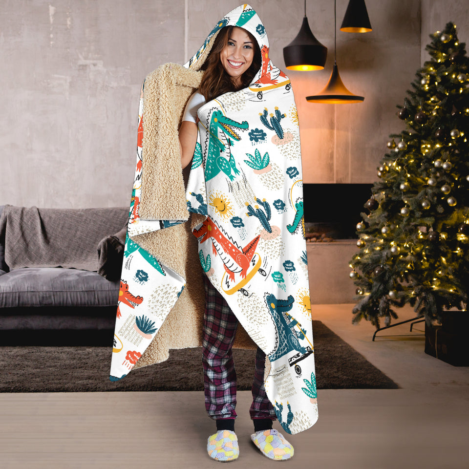Cute Crocodile Pattern Hooded Blanket