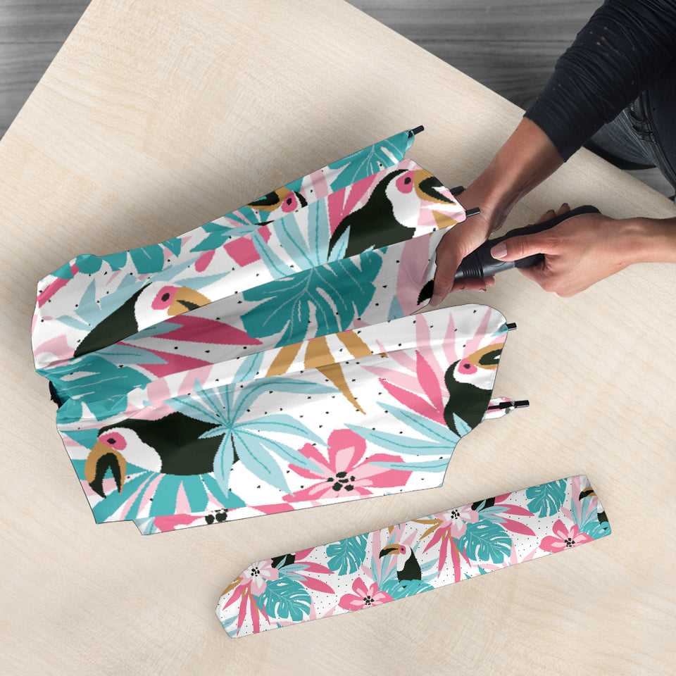 Toucan Tropical Flower Leave Pattern Umbrella