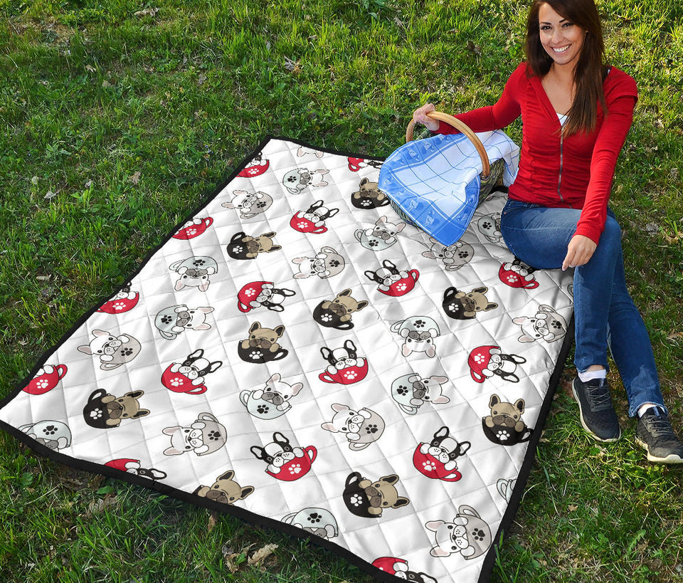 French Bulldog Cup Paw Pattern Premium Quilt