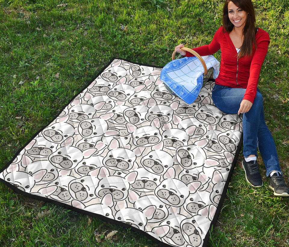 Cute French Bulldog Head Pattern Premium Quilt