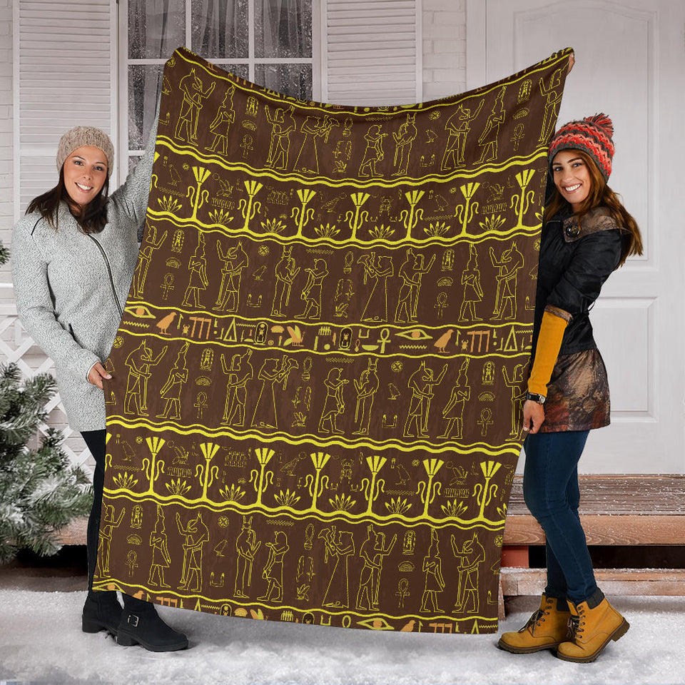 Egypt Hieroglyphics Pattern Print Design 03 Premium Blanket