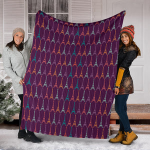 Eiffel Tower Pattern Print Design 05 Premium Blanket