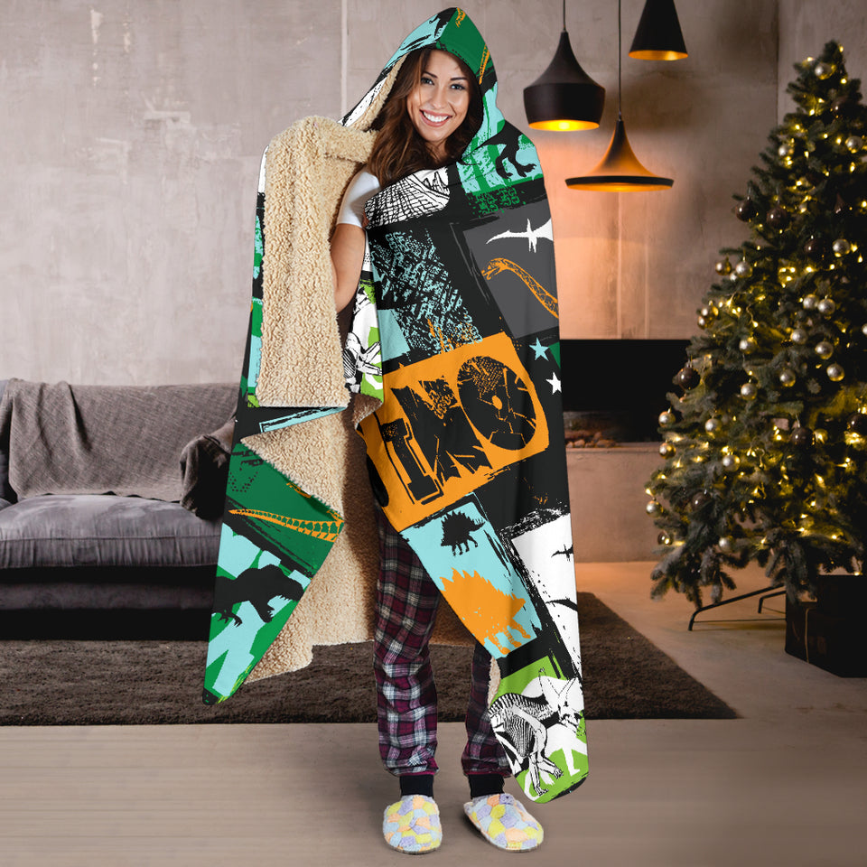 Dinosaurs Print Pattern Hooded Blanket
