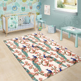 Peacock Tropical Flower Pattern Area Rug