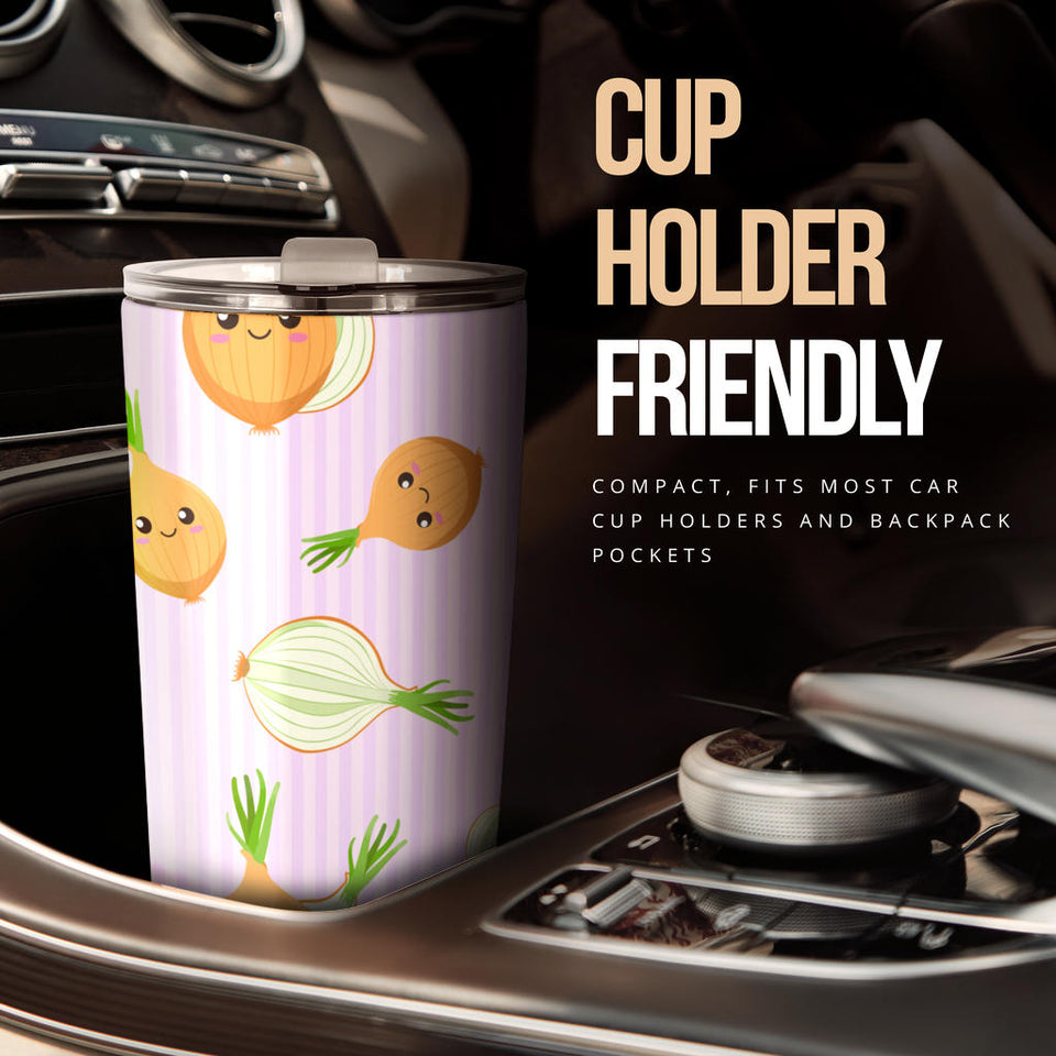 Cute Onions Smiling Faces Purple Background Tumbler