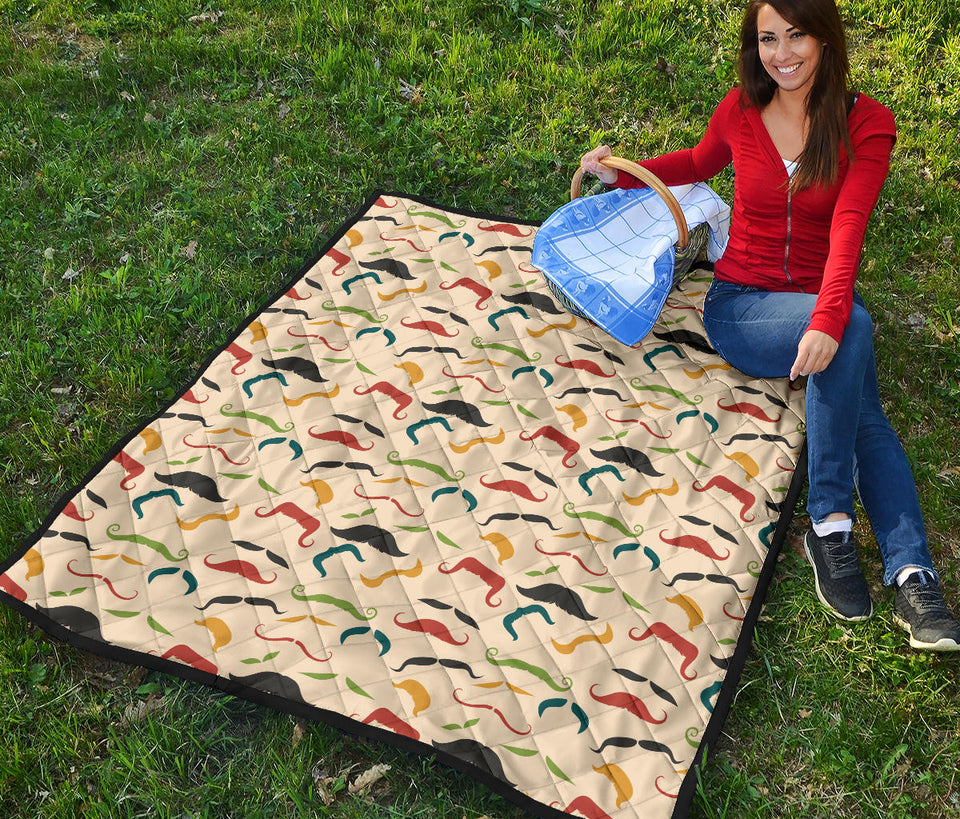 Mustache Beard Pattern Print Design 03 Premium Quilt