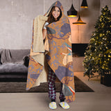 Bonsai Bamboo Stork Japanese Pattern Brown Theme Hooded Blanket