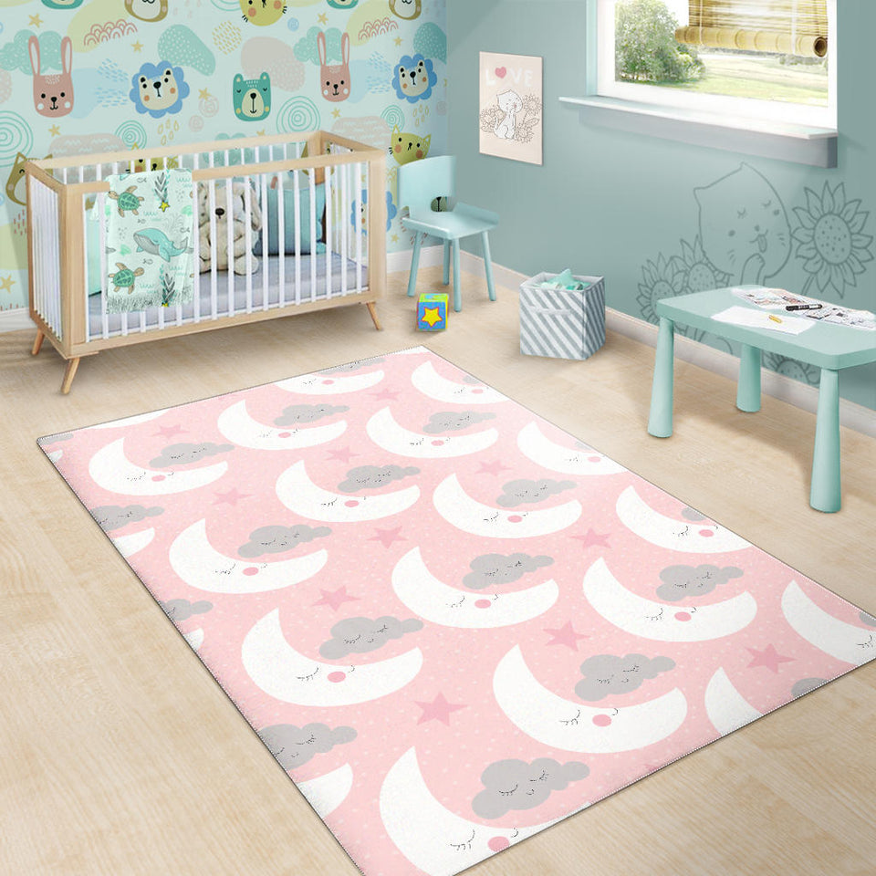 Cute Moon Cloud Star Pattern Pink Dot Background Area Rug