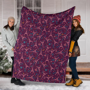 Eiffel Tower Heart Pattern Print Design 04 Premium Blanket