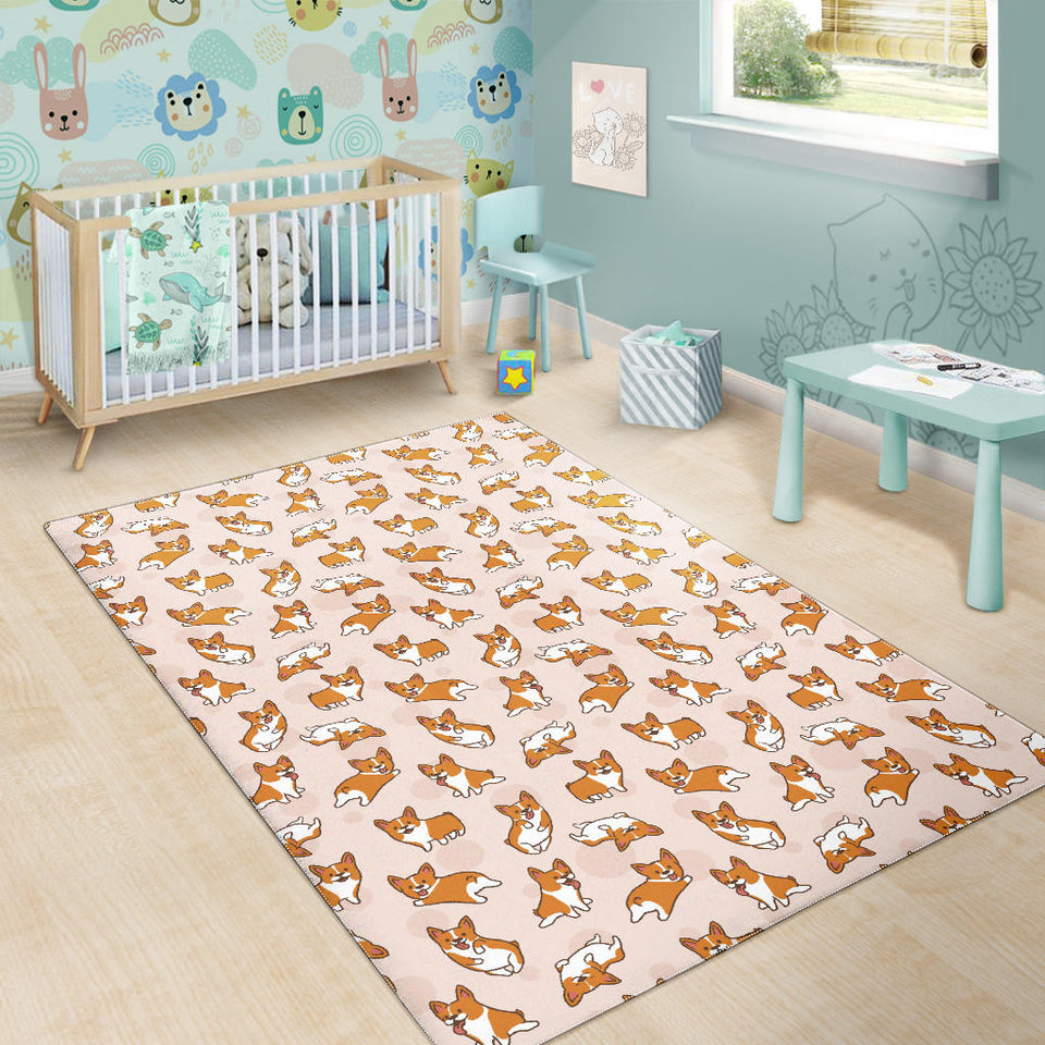 Cute Corgis Pattern Pink Background Area Rug