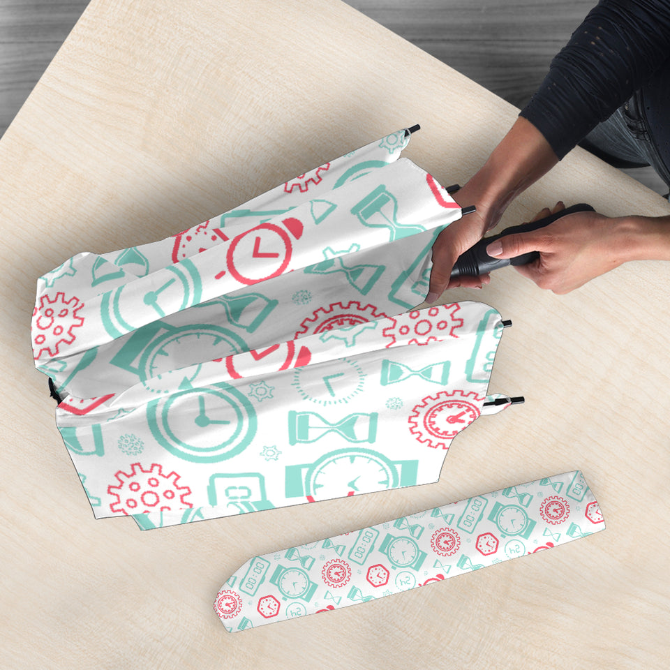 Clock Time Pattern Blackground Umbrella
