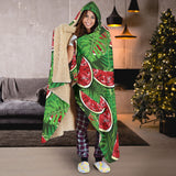 Watermelons Tropical Palm Leaves Pattern Background Hooded Blanket