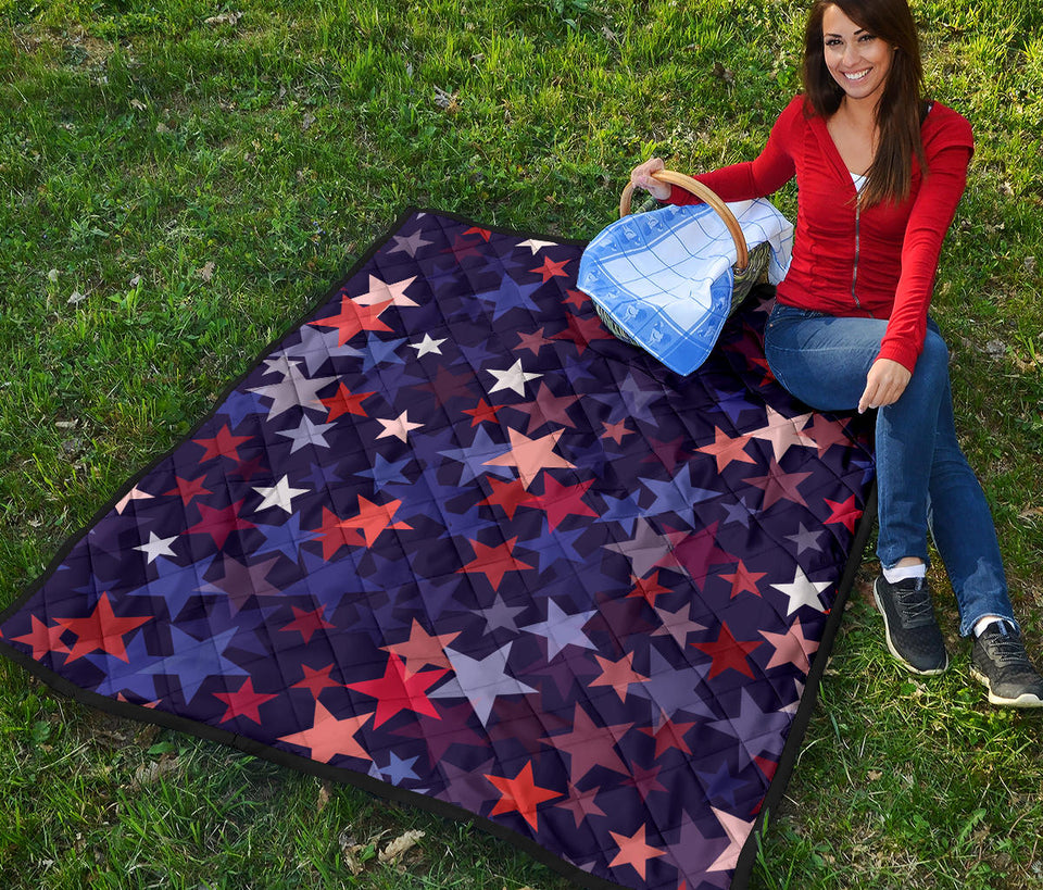 Red Blue Star Pattern Premium Quilt.