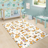 Cute Dog Corgi Striped Background Pattern Area Rug