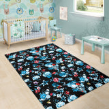 Skull Flower Roses Leave Pattern Area Rug