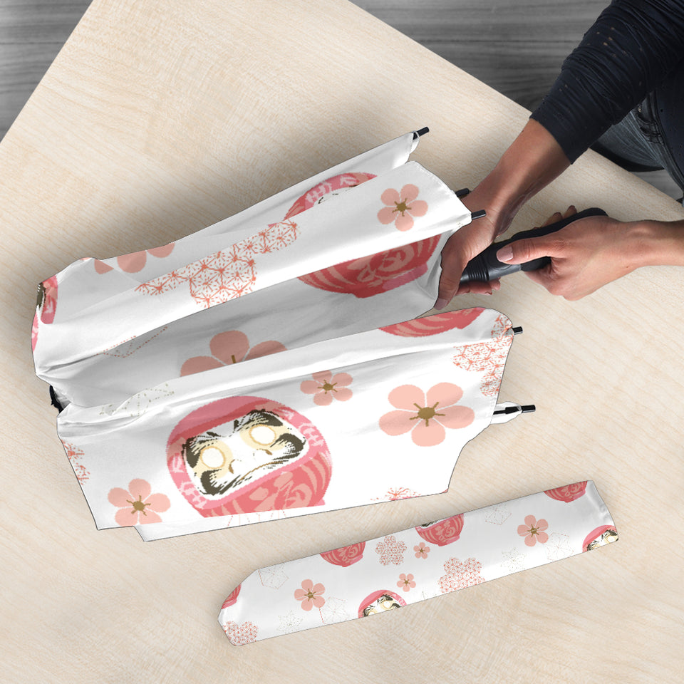 Daruma Japanese Wooden Doll Cherry Blossom Flower Pattern Umbrella