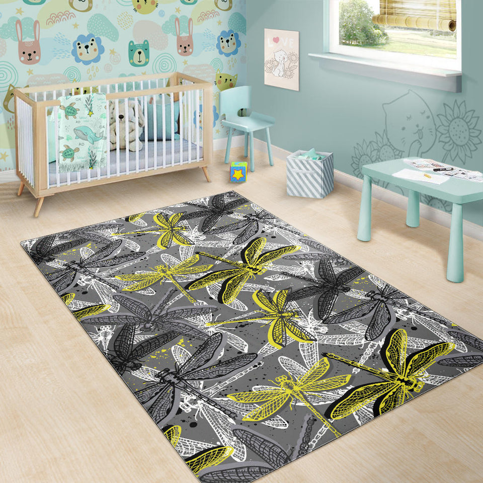 Hand Drawn Dragonfly Pattern Area Rug