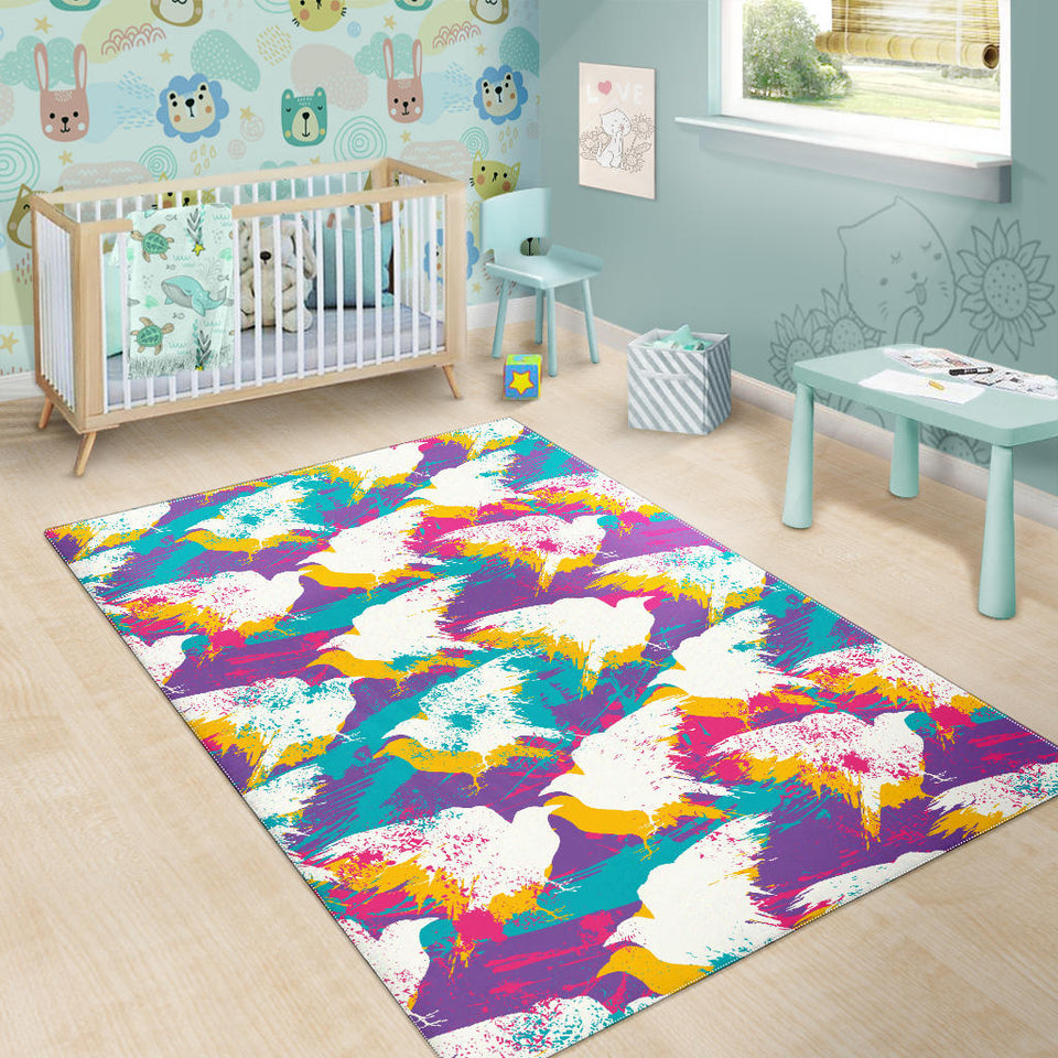 Colorful Crow Illustration Pattern Area Rug