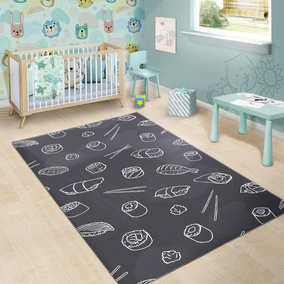Sushi Pattern Black Background Area Rug