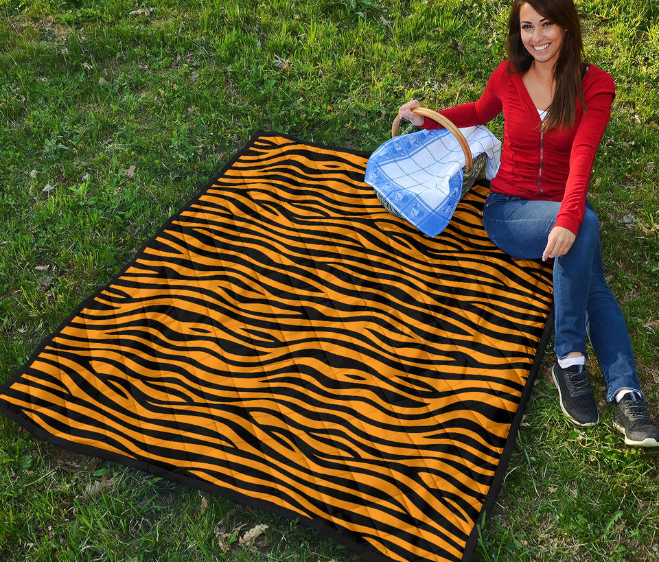 Bengal Tigers Skin Print Pattern Background Premium Quilt