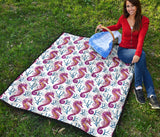 Purple Seahorse Blue Coral Pattern Premium Quilt