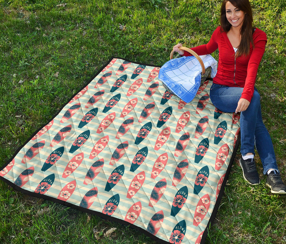 Surfboard Pattern Print Design 02 Premium Quilt