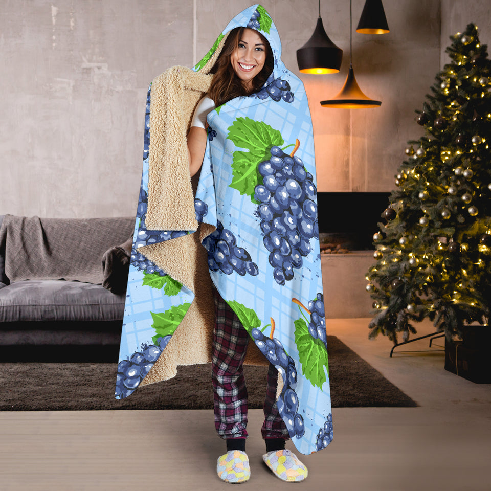 Watercolor Grape Pattern Hooded Blanket
