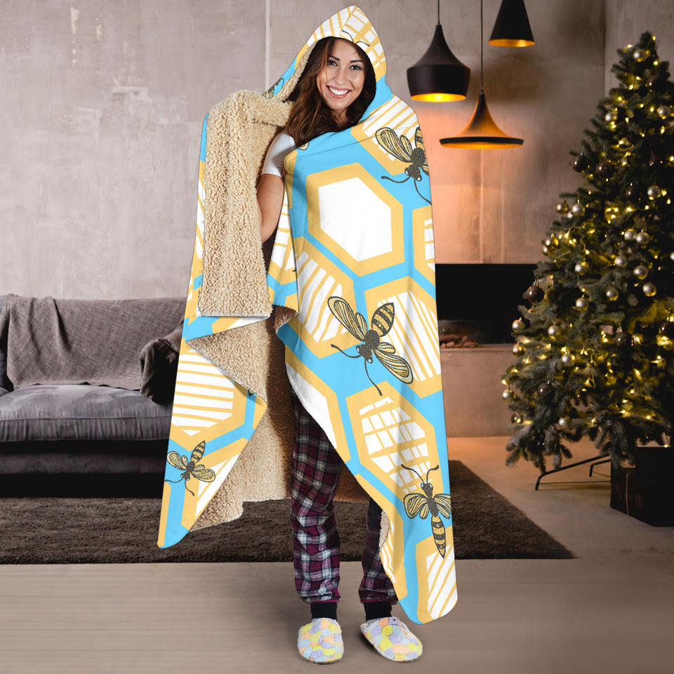 Bee Honeycomb Pattern Hooded Blanket