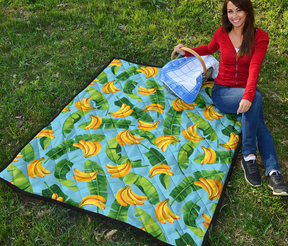 Banana Leaves Banana Design Pattern Premium Quilt