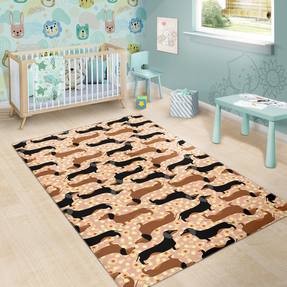 Dachshund Floral Background Area Rug