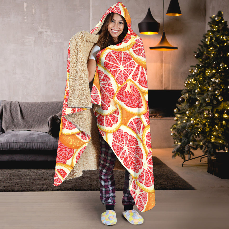 Tropical Grapefruit Pattern Hooded Blanket