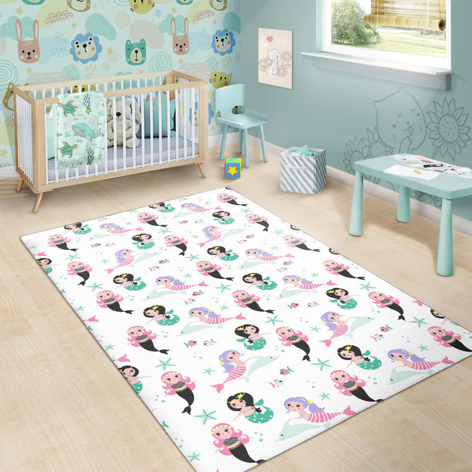 Cute Mermaid Dolphin Fish Starfish Pattern Area Rug