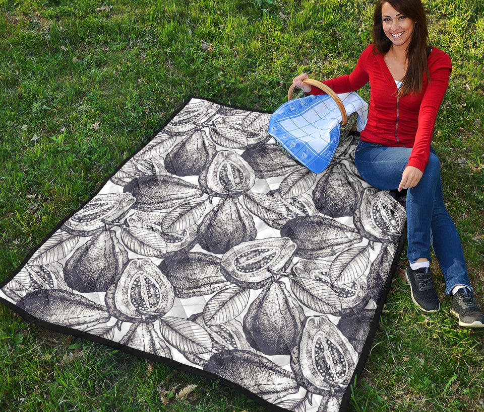 Guava Tropical Hand Drawn Pattern Premium Quilt